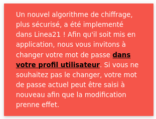 Message évoquant le nouvel algorithme de chiffrage sécurisé.